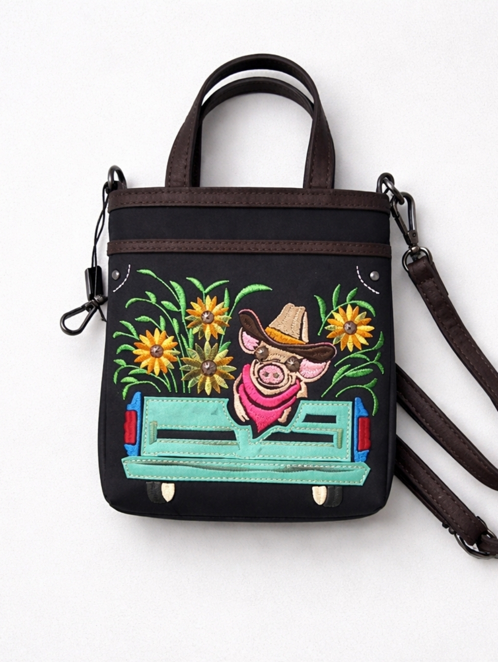 Montana West Embroidered Mini Tote / Crossbody Bag with Detachable Strap, New